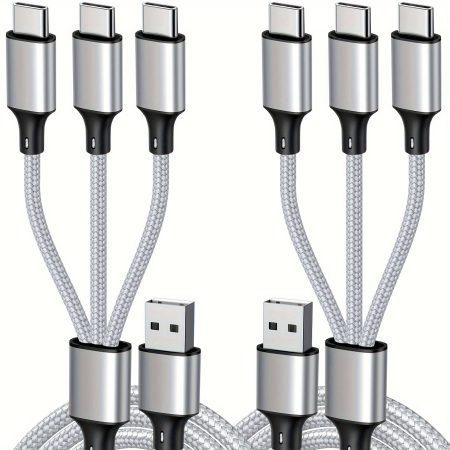 A Must-have Charging Cable For Home And Car Use, Compatible With Smartphones, Tablets, And More. It Features A 100-core Specification Of 50*2 Copper Wire, 2PCS3-in-1 Multifunctional Charging Cable, 1.2m In Black/red/Silvery, With Anti-tangling Nylon Braid