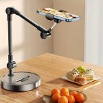 [Durable Phone Stand] Durable Iron Adjustable Metal Phone & Tablet Stand | Sleek Black Finish | Multi-Angle Desktop Holder for Live Streaming, Selfie Sticks, Tripods, Video Recording, Online Classes, Vlog | Versatile Mobile Device Support | Ergonomic Desi