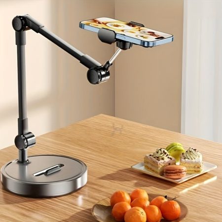 [Durable Phone Stand] Durable Iron Adjustable Metal Phone & Tablet Stand | Sleek Black Finish | Multi-Angle Desktop Holder for Live Streaming, Selfie Sticks, Tripods, Video Recording, Online Classes, Vlog | Versatile Mobile Device Support | Ergonomic Desi