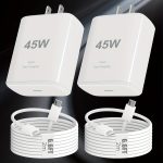 45W Super Fast Charger Type C, 2 PACK 45 Watt USB-C Wall Charging Block For Samsung S23/ Ultra/ S22/ S21/ S20/ Note10/ 20, iPhone 16/ 15 Pro, Pro Max, Plus With 2x 6.6ft Cable