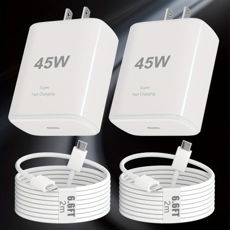 45W Super Fast Charger Type C, 2 PACK 45 Watt USB-C Wall Charging Block For Samsung S23/ Ultra/ S22/ S21/ S20/ Note10/ 20, iPhone 16/ 15 Pro, Pro Max, Plus With 2x 6.6ft Cable