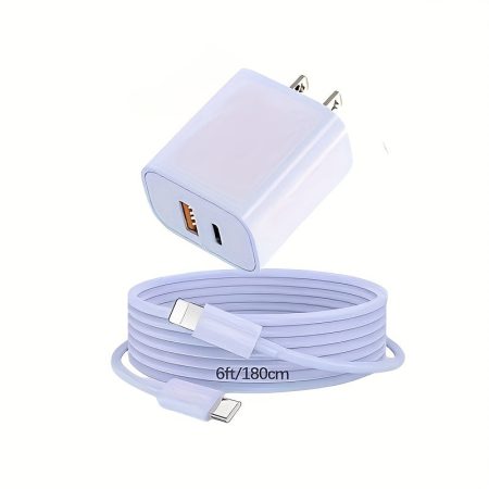 20W Super-Fast Charger for iPhone, 20W Dual Port USB C+USB A Port Fast Charger Adapter with 6 FT Long Cable usb to lightning cable, 6 FT usb c to lightning cable for iPhone 14/13/12/11/Pro/Max/XR/XS/XS Max/X, Air pod series. -Purple