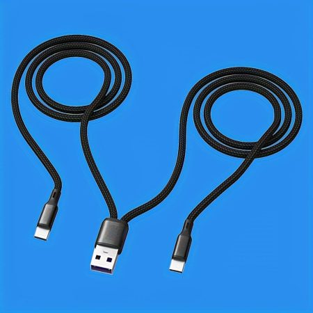 66W Fast Charging 1pc Two-in-one Data Cable - Type-c+Type-c, 1.2M Nylon Braided Multi-interface Cable - Universal Mobile Phone Charger Cable for USB A-C Connector