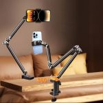[Adjustable Phone Stand] Adjustable BSAVLR Clip-On Phone Stand | Foldable Rugged Design for Live Streaming, Video Calls, Reading, Watching Movies - Sturdy Clamp Base for Desk, Bedside - Holds Phones & E-Readers, Desktop Phone Holder | Flexible Positioning