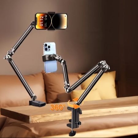 [Adjustable Phone Stand] Adjustable BSAVLR Clip-On Phone Stand | Foldable Rugged Design for Live Streaming, Video Calls, Reading, Watching Movies - Sturdy Clamp Base for Desk, Bedside - Holds Phones & E-Readers, Desktop Phone Holder | Flexible Positioning